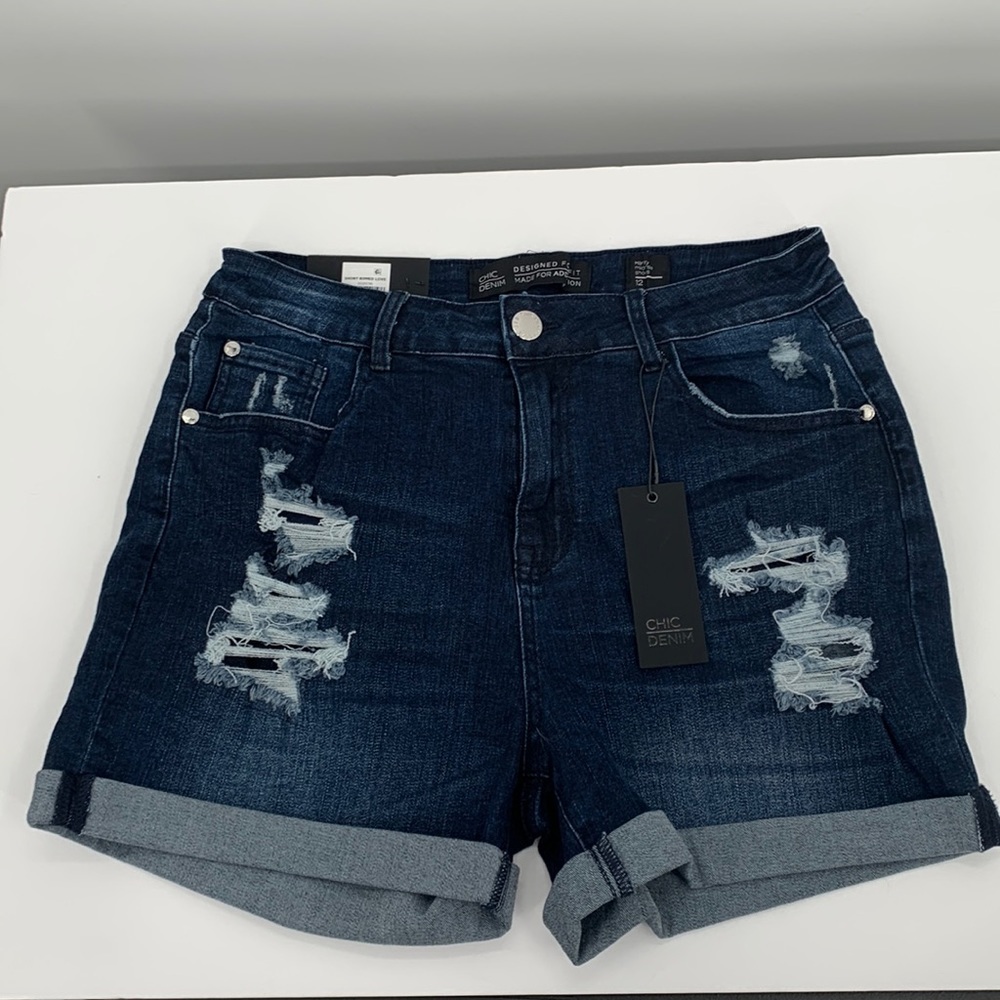 Chic Denim  Distressed Dark Jeans Size 12